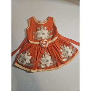 Orange Flowered Ysika Dresses S M 16  Appliques  Made In India Parveen 12-18M